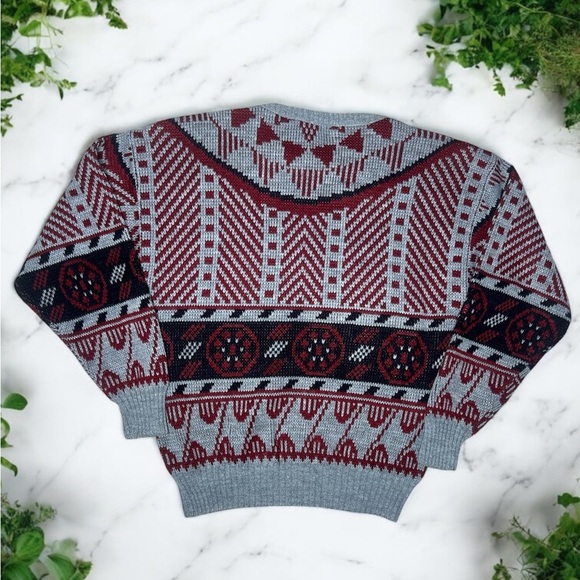 Vintage 80s Jordache Sweater Knit Gray Retro Geometric Après Ski Grandpa Core - Picture 3 of 10